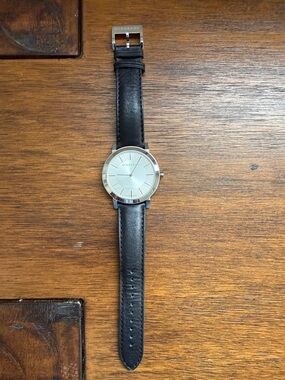 Burberry Black Leather Strap Watch with Silver Dial